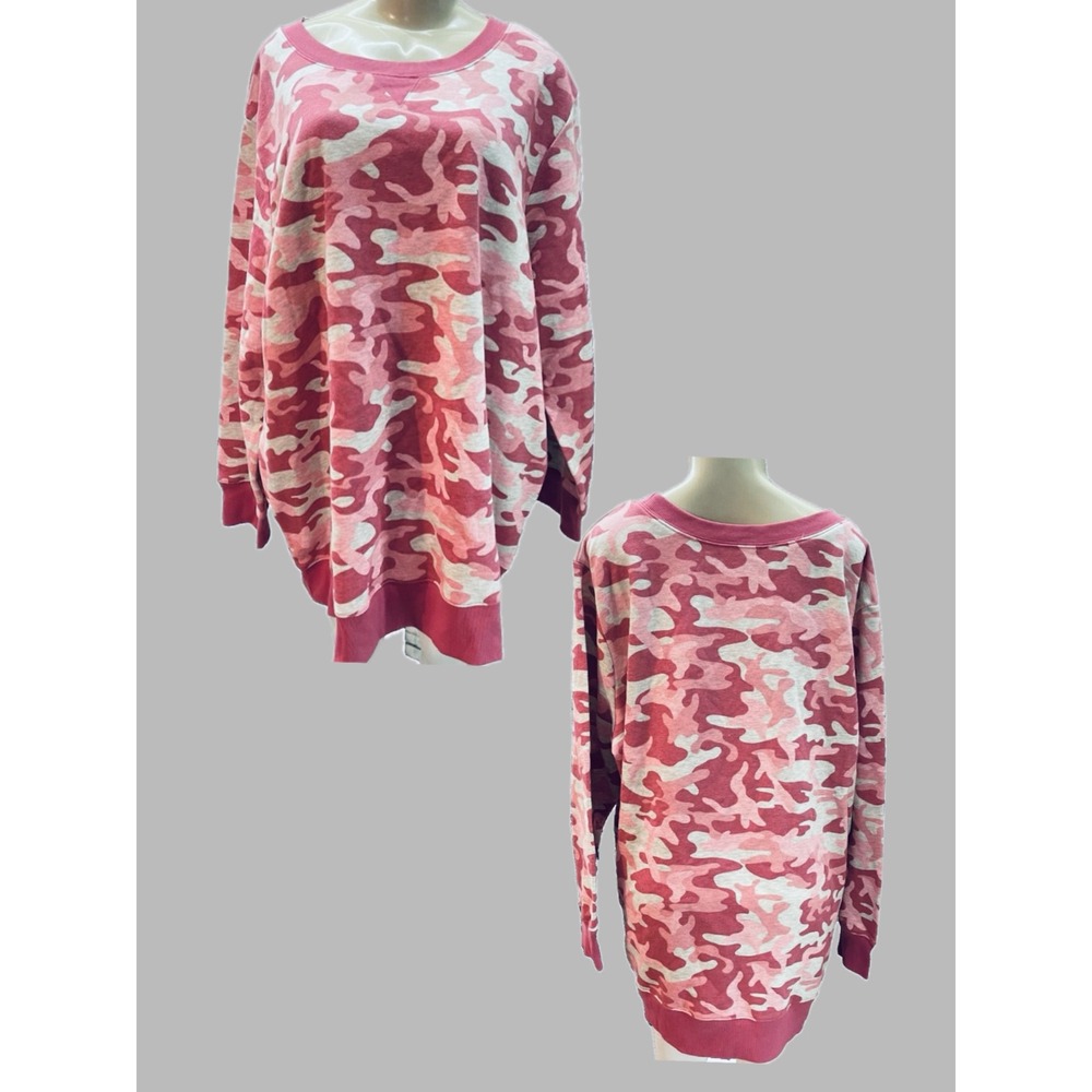 Woman Within 2X 26/28 Pink Camo Fleece Pullover Sweatshirt Long Sleeve Oversized